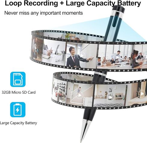 قلم كاميرا تجسس صغير، قلم كاميرا تجسس FHD 1080P، كاميرا مربية، كاميرا مخفية مع تسجيل فيديو، كاميرا تجسس، عمر بطارية طويل، لقطة، 5 عبوات حبر، سهلة الاستخدام، بطاقة TF عالية السرعة 32 جيجا in Kuwait