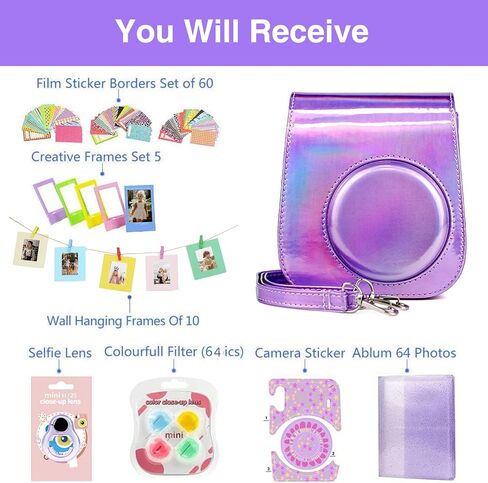 Mini 12 Accessories for Fujifilm Instax Mini 12/11 Instant Camera | Include Mini 12/11 Case, 64 Photo Album, 5 Magnetic Frames, 17 Mini Picture Frames and 50 Stickers, Magic Purple, No Camera in Saudi Arabia
