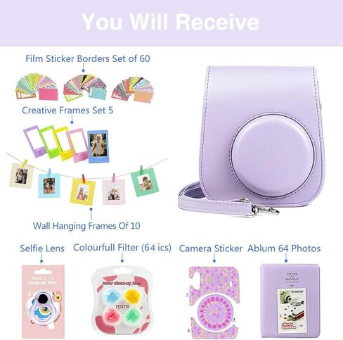 WOGOZAN لكاميرا Fujifilm Instax Mini 11 الفورية للأطفال، مجموعة ملحقات حافظة مخصصة + فلاتر ألوان، ألبوم صور، إطارات متنوعة، عدسات سيلفي + المزيد (أرجواني سحري) (بدون كاميرا) in Saudi Arabia