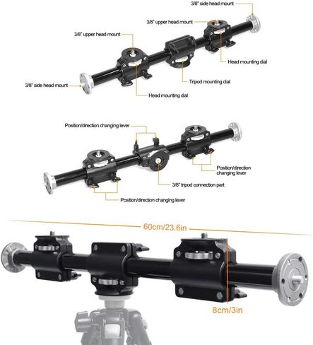 Fotoconic Horizontal Tripod Arm, 3/8 Screw Support Tripod Extension Bar Stand for Camera, Professional Photography Studio, Ball Head and Quick Release Plate are NOT Included in Saudi Arabia