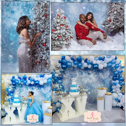 LFEEY 10x8ft Falling Snowflake Portrait Backdrops for Photography Winter Ice Snow Flakes Photo Shoot Newborn Kids Baby Adults Wedding Photo Background Vinyl Photo Booth Props in Kuwait