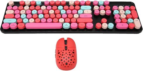 Wireless Keyboard Mouse Combo, Full Size Retro Typewriter Keyboard with Colorful Round Keycap, Portable Ergonomic Keyboard and Mouse for Computer PC Laptop Notebook (Mixed Color Yellow) in Kuwait