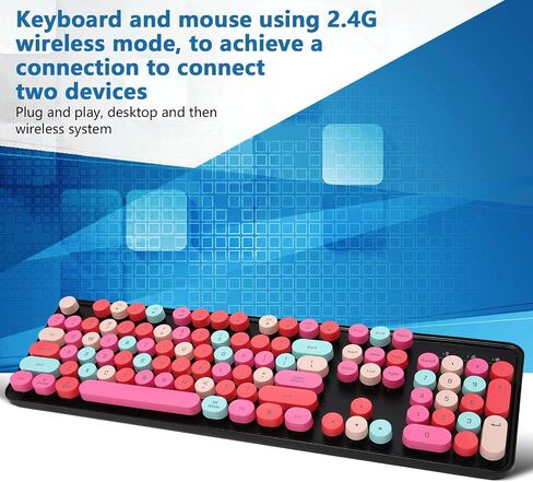Wireless Keyboard Mouse Combo, Full Size Retro Typewriter Keyboard with Colorful Round Keycap, Portable Ergonomic Keyboard and Mouse for Computer PC Laptop Notebook (Mixed Color Yellow) in Kuwait