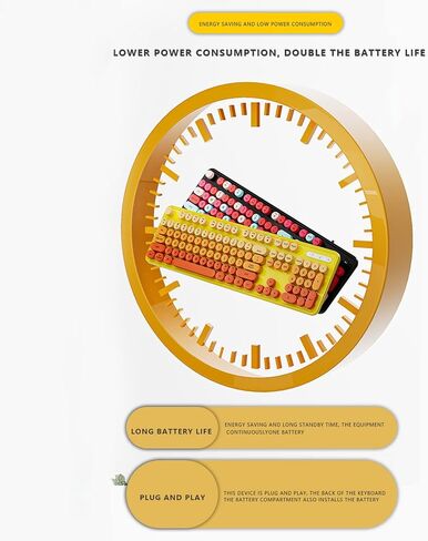 Wireless Keyboard Mouse Combo, Full Size Retro Typewriter Keyboard with Colorful Round Keycap, Portable Ergonomic Keyboard and Mouse for Computer PC Laptop Notebook (Mixed Color Yellow) in Kuwait
