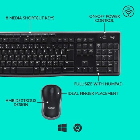 Logitech Wireless Combo MK270 - ماوس مدمج ولوحة مفاتيح كاملة الحجم، مجموعة لاسلكية متقدمة 2.4 جيجا هرتز طويلة المدى - أسود - 4 حزم من 920-004536 (متجدد) in Kuwait