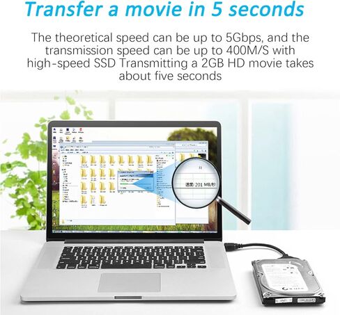 TUYXCIE USB to SATA Adapter, SATA to USB Cable for 2.5 Inch External Hard Disk Driver USB 3.0 SATA Adapter for SSD and HDD, Support UASP for PC Laptop Single USB (Black) in Kuwait