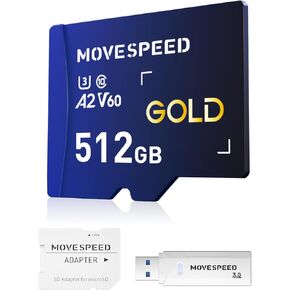 MOVE SPEED 128GB Micro SD Card, Up to 170MB/s Micro SD Memory Card, A2 U3 V60, 4K Full HD Video Recording, with Card Reader and Adapter, for Driving Recorder