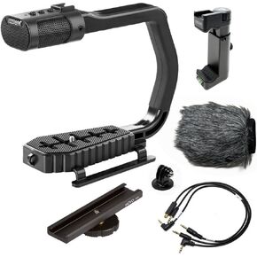 Sevenoak MicRig Universal Video Grip Handle with Integrated Stereo Microphone, Windscreen, and Shoe Extender Bracket for DSLR Cameras, iPhone, Android Smartphones and GoPro (Red)