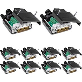 2PCS DB15 Solderless RS232 Serial to 15 pin Terminal Male Adapter | D-SUB Port Connector, Breakout Board, with Case Long Bolts Tail Pipe, 2PCS Male in Saudi Arabia