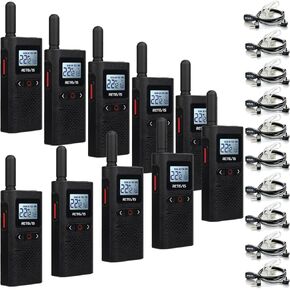 Retevis RB28 Walkie Talkies with Earpiece,Walkie Talkies Rechargeable,Large LCD Screen,1500mAh,USB-C Charging,NOAA Weather Alert,Portable Two Way Radio for School Hospital Church Restaurant(10 Pack)