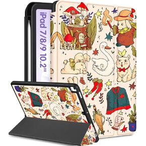 Uppuppy for iPad 9th/8th/7th Generation Case 10.2 Inch Girls Cute Kids Women Folio Smart Cover Pencil Holder Aesthetic Smile Design Girly Kawaii Teens Unique Cases for iPad 7/8/9 Gen A2602 A2270 A2197