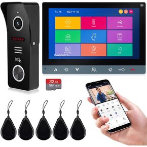 نظام اتصال داخلي فيديو لاسلكي، شاشة WiFi 7 بوصة وبطاقة MicroSD 32 جيجا مع كاميرا باب معدنية AHD 2MP (طاقة سلكية)، تسجيل، صوت ثنائي الاتجاه، جرس باب فيديو مقاوم للطقس، فتح بطاقة Tuya APP/IC in Kuwait