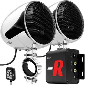 GoHawk TN4-R Amplifier 4" Full Range Waterproof Bluetooth Motorcycle Stereo Speakers 1 to 1.5 in. Handlebar Mount Audio Amp System Harley Touring Cruiser ATV UTV RZR, AUX, FM Radio (TN4-R Chrome)