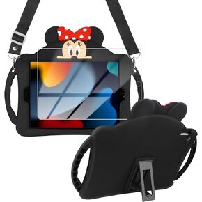 WESADN for iPad 9th Generation Case iPad 8th 7th Generation Cases with Screen Protector Kickstand Shoulder Strap Cute Dolls for Kids Girls Silicone Case Cover for iPad 10.2 Case Black in Kuwait