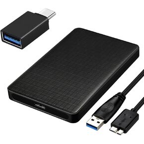 EasyULT USB 3.0 External Hard Drive Enclosure 2.5 Inch, External USB 2.5 Inch Disk, for SATA HDD and SSD 2.5 Inch and 7/9.5 mm, High Speed at 5Gbps, with USB-C to USB 3.0 Adapter, UASP-Black in Kuwait