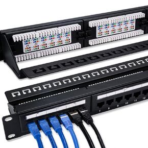 6COMGIGA 24 RJ45 Port Cat6 Coupler Patch Panel with UTP Pass Through, Removable Back Bar, 1U 19 Inch Inline Keystone Network Patch Panel for Cat6, Cat5e, Cat5 Cabling