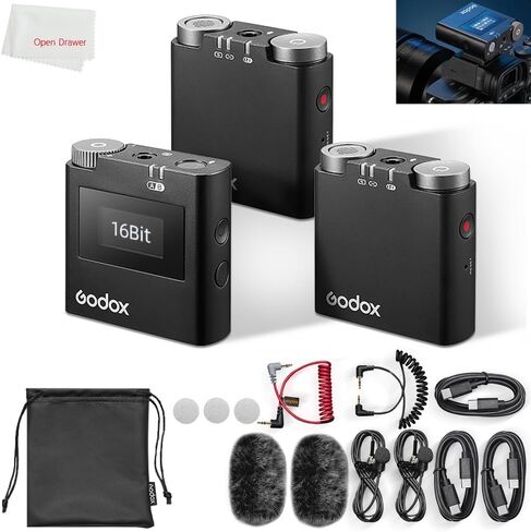 ميكروفون GODOX Virso S M2 (2023 جديد) ميكروفون صوت بدون فقدان، ميكروفون Lavalier، كاميرات سوني المتوافقة، كاميرات الفيديو، لمدونات الفيديو، صناعة الأفلام، المقابلات، مع جهاز إرسال واستقبال 1 (Virso S M2) in Saudi Arabia