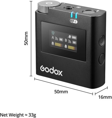 ميكروفون GODOX Virso S M2 (2023 جديد) ميكروفون صوت بدون فقدان، ميكروفون Lavalier، كاميرات سوني المتوافقة، كاميرات الفيديو، لمدونات الفيديو، صناعة الأفلام، المقابلات، مع جهاز إرسال واستقبال 1 (Virso S M2) in Saudi Arabia