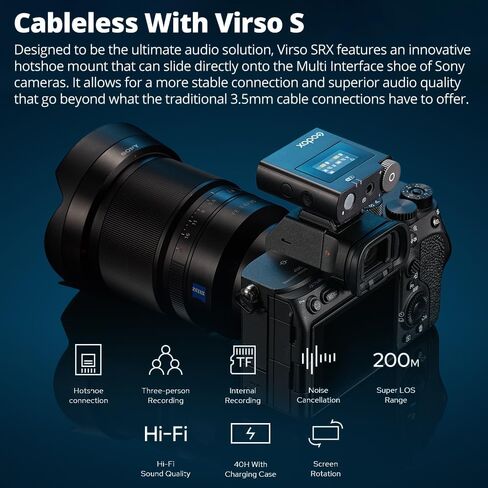 ميكروفون GODOX Virso S M2 (2023 جديد) ميكروفون صوت بدون فقدان، ميكروفون Lavalier، كاميرات سوني المتوافقة، كاميرات الفيديو، لمدونات الفيديو، صناعة الأفلام، المقابلات، مع جهاز إرسال واستقبال 1 (Virso S M2) in Saudi Arabia