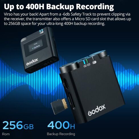 ميكروفون GODOX Virso S M2 (2023 جديد) ميكروفون صوت بدون فقدان، ميكروفون Lavalier، كاميرات سوني المتوافقة، كاميرات الفيديو، لمدونات الفيديو، صناعة الأفلام، المقابلات، مع جهاز إرسال واستقبال 1 (Virso S M2) in Saudi Arabia