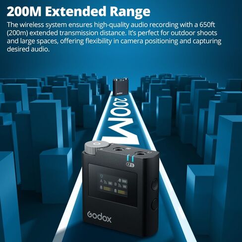 ميكروفون GODOX Virso S M2 (2023 جديد) ميكروفون صوت بدون فقدان، ميكروفون Lavalier، كاميرات سوني المتوافقة، كاميرات الفيديو، لمدونات الفيديو، صناعة الأفلام، المقابلات، مع جهاز إرسال واستقبال 1 (Virso S M2) in Saudi Arabia
