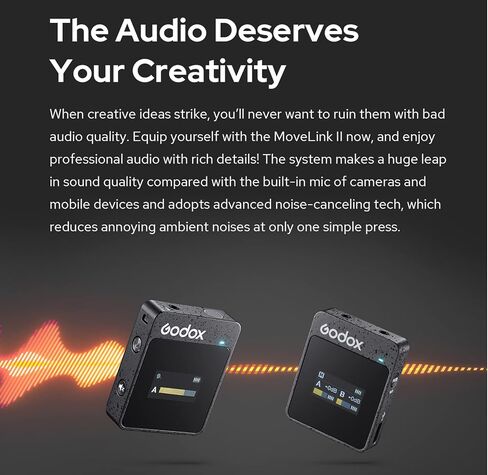 GODOX MoveLink M2 2.4GHz WirelessMicrophone System 2.4GHz WirelessMicrophone System for Vlogger,Youtuber,Speakers, Interviewer, Filmmaker and More. (M1 II) in Saudi Arabia