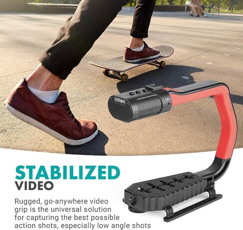 Sevenoak MicRig Universal Video Grip Handle with Integrated Stereo Microphone, Windscreen, and Shoe Extender Bracket for DSLR Cameras, iPhone, Android Smartphones and GoPro (Red) in Saudi Arabia