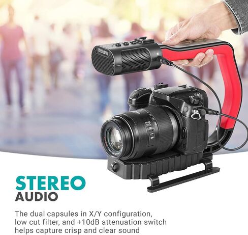 Sevenoak MicRig Universal Video Grip Handle with Integrated Stereo Microphone, Windscreen, and Shoe Extender Bracket for DSLR Cameras, iPhone, Android Smartphones and GoPro (Red) in Saudi Arabia