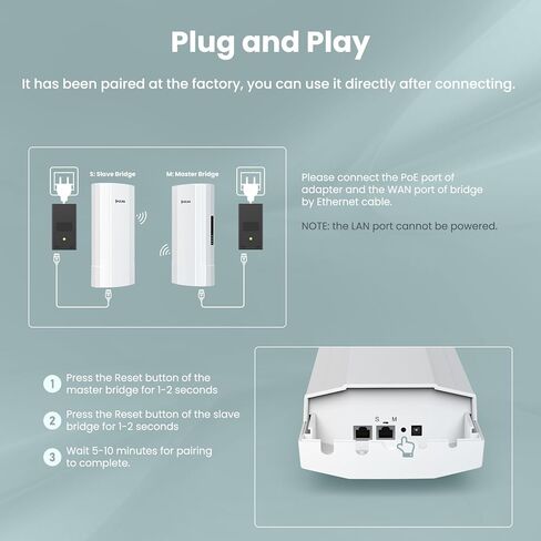 12KM Wireless Bridge Point to Point with 2×1000Mbps LAN Ports - WiFi Bridge Point to Point Outdoor Support VLAN for PtP and PtMP, 48V PoE CPE for Extending Network&Monitoring Highway/Forest Fire/Park in Kuwait