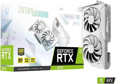 بطاقة رسومات Zotac Gaming GeForce RTX 3070 Twin Edge OC White Edition 8GB GDDR6، تبريد متقدم IceStorm 2.0، إضاءة شعار LED بيضاء (ZT-A30700J-10P) (متجددة) in Kuwait