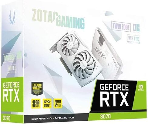 بطاقة رسومات Zotac Gaming GeForce RTX 3070 Twin Edge OC White Edition 8GB GDDR6، تبريد متقدم IceStorm 2.0، إضاءة شعار LED بيضاء (ZT-A30700J-10P) (متجددة) in Kuwait