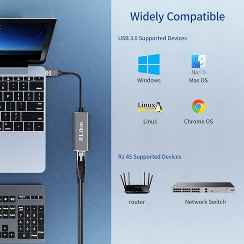 محول USB إلى إيثرنت، محول شبكة USB 3.0 إلى 10/100/1000 ميجابت في الثانية جيجابت إيثرنت LAN، محول شبكة RLihm Gigabit LAN، توصيل وتشغيل محول إيثرنت USB، متوافق مع نظام التشغيل Mac OS، Windows7/8/10/11، XP in Kuwait