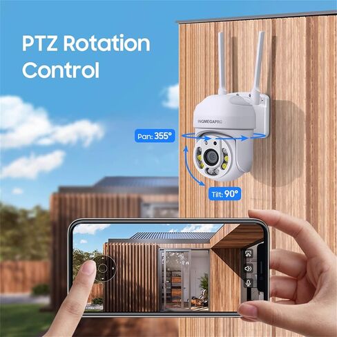 كاميرا مراقبة INQMEGA خارجية، كاميرا IP لاسلكية 1080 بكسل واي فاي، نظام أمان منزلي، رؤية 360 درجة، كشف الحركة، تتبع تلقائي، التحدث في اتجاهين، رؤية ليلية بالألوان الكاملة in Kuwait