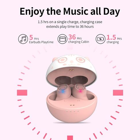 AMAFACE Kids Wireless Earbuds Cute Panda Bluetooth Earbuds with mic Charging Case 36H Playtime 3D Stereo Headphones for iPhone/Android IPX6 Waterproof Sport in-Ear Headphones for Kids Adult in Saudi Arabia