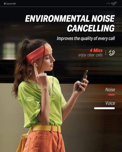 Donner Noise Cancelling Wireless Earbuds, Bluetooth 5.2 Earphones with 4 Mic Clear Calls, 12mm Drivers, App for Custom EQ, 32H Playtime, Fast Charging, Transparency - Dobuds ONE,Black in Saudi Arabia
