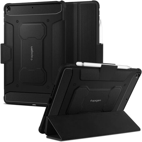حافظة Spigen Rugged Armor Pro مصممة لجهاز iPad 10.2، حافظة iPad الجيل التاسع (2021) / حافظة iPad الجيل الثامن (2020) / حافظة iPad الجيل السابع (2019) مع حامل قلم رصاص - أسود in Kuwait