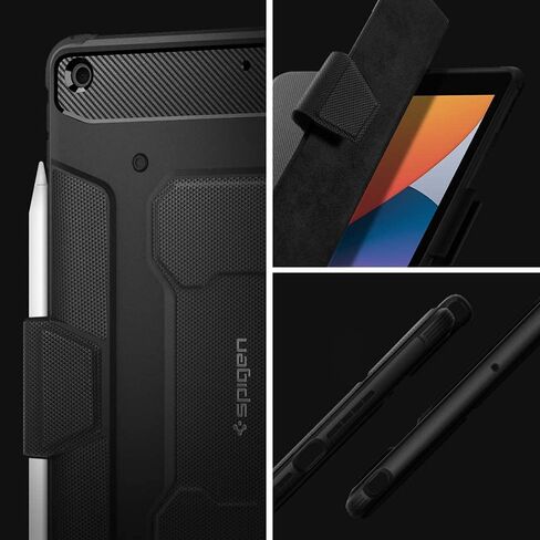 حافظة Spigen Rugged Armor Pro مصممة لجهاز iPad 10.2، حافظة iPad الجيل التاسع (2021) / حافظة iPad الجيل الثامن (2020) / حافظة iPad الجيل السابع (2019) مع حامل قلم رصاص - أسود in Kuwait