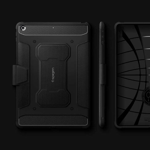 حافظة Spigen Rugged Armor Pro مصممة لجهاز iPad 10.2، حافظة iPad الجيل التاسع (2021) / حافظة iPad الجيل الثامن (2020) / حافظة iPad الجيل السابع (2019) مع حامل قلم رصاص - أسود in Kuwait