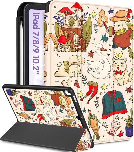 Uppuppy for iPad 9th/8th/7th Generation Case 10.2 Inch Girls Cute Kids Women Folio Smart Cover Pencil Holder Aesthetic Smile Design Girly Kawaii Teens Unique Cases for iPad 7/8/9 Gen A2602 A2270 A2197 in Kuwait