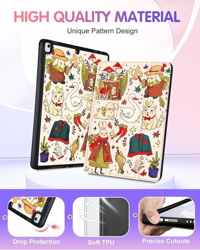 Uppuppy for iPad 9th/8th/7th Generation Case 10.2 Inch Girls Cute Kids Women Folio Smart Cover Pencil Holder Aesthetic Smile Design Girly Kawaii Teens Unique Cases for iPad 7/8/9 Gen A2602 A2270 A2197 in Kuwait