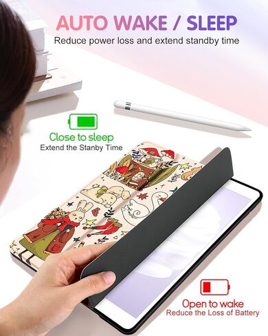 Uppuppy for iPad 9th/8th/7th Generation Case 10.2 Inch Girls Cute Kids Women Folio Smart Cover Pencil Holder Aesthetic Smile Design Girly Kawaii Teens Unique Cases for iPad 7/8/9 Gen A2602 A2270 A2197 in Kuwait