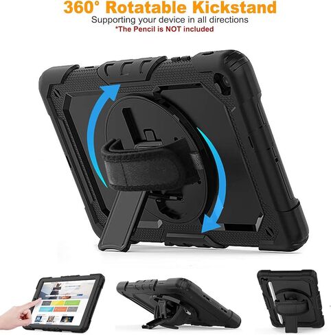 Samsung Galaxy Tab A 10.1 Case 2019 | Herize SM-T510/T515 Shockproof Rugged Protective Case Cover with Built-in Screen Protector, 360 Stand,Hand Strap& Shoulder Strap for Galaxy Tab A 10.1 Inch-Black in Kuwait