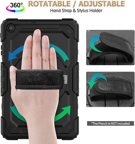 Samsung Galaxy Tab A 10.1 Case 2019 | Herize SM-T510/T515 Shockproof Rugged Protective Case Cover with Built-in Screen Protector, 360 Stand,Hand Strap& Shoulder Strap for Galaxy Tab A 10.1 Inch-Black in Kuwait