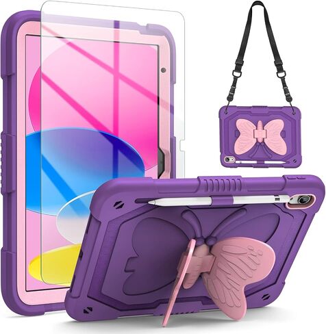 VOFUOE for iPad A16 Case 11th Generation 2025 11 Inch, for iPad 10th Generation Case 2022 10.9 Inch for Kids Girls with Sweet Bow Stand Shoulder Strap Pencil Holder Hard Protective Cover-Hot Pink in Kuwait