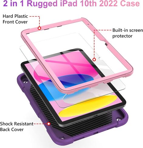 VOFUOE for iPad A16 Case 11th Generation 2025 11 Inch, for iPad 10th Generation Case 2022 10.9 Inch for Kids Girls with Sweet Bow Stand Shoulder Strap Pencil Holder Hard Protective Cover-Hot Pink in Kuwait
