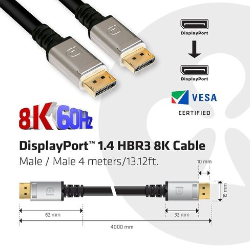 Club3D CAC-2067 VESA Certified DisplayPort to DisplayPort 1.4/Hbr3 M/M Cable DP 1.4 8K 60Hz 1m - 3,28ft in Kuwait