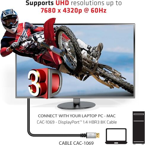 Club3D CAC-2067 VESA Certified DisplayPort to DisplayPort 1.4/Hbr3 M/M Cable DP 1.4 8K 60Hz 1m - 3,28ft in Kuwait