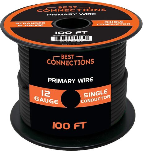 BEST CONNECTIONS Automotive Primary Wire - 100ft (Various Color Options) | Ideal for Trailer, Speaker, and Lighting Circuits | Durable Primary/Remote, Power/Ground Electrical Wiring (12 Gauge, Blue) in Kuwait