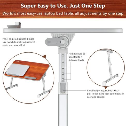 Laptop Bed Tray Table, Nearpow (Larger Size) Adjustable Laptop Bed Stand, Portable Standing Table with Foldable Legs, Foldable Lap Tablet Table for Sofa Couch Floor - Large Size in Kuwait