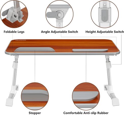 Laptop Bed Tray Table, Nearpow (Larger Size) Adjustable Laptop Bed Stand, Portable Standing Table with Foldable Legs, Foldable Lap Tablet Table for Sofa Couch Floor - Large Size in Kuwait